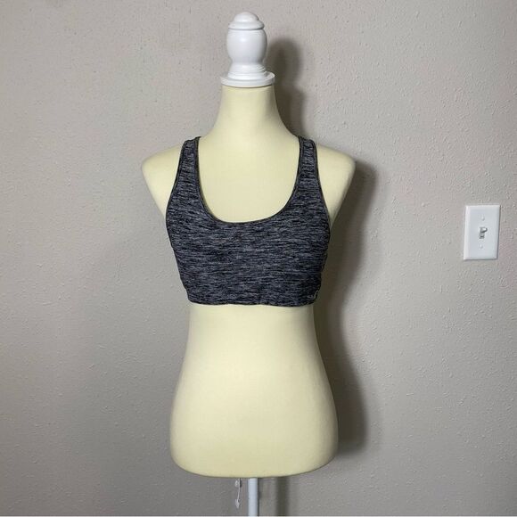 Holister Open Back Chriscross Black & Gray Spacedye Spots Bra Women's Size M - Picture 7 of 15